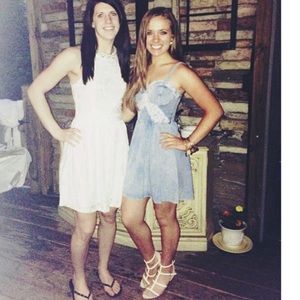 TOPSHOP denim look lace detail dress